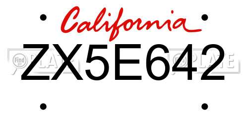 ZX5E642 California License Plate