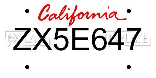ZX5E647 California License Plate