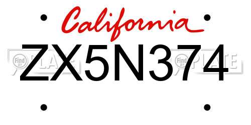 ZX5N374 California License Plate