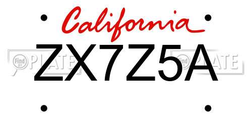 ZX7Z5A California License Plate