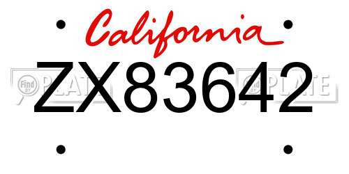 ZX83642 California License Plate