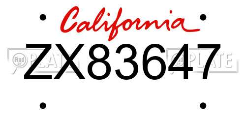 ZX83647 California License Plate