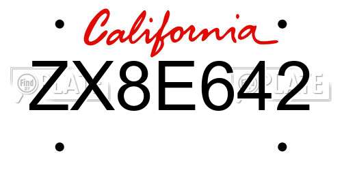 ZX8E642 California License Plate