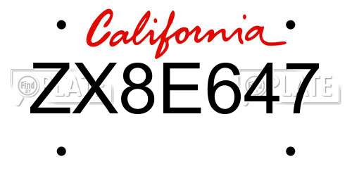 ZX8E647 California License Plate