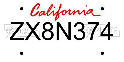 ZX8N374 California License Plate