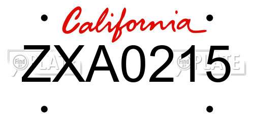 ZXA0215 California License Plate