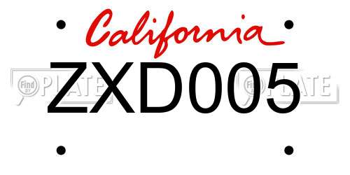 ZXD005 California License Plate