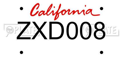 ZXD008 California License Plate