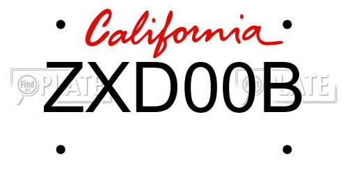 ZXD00B California License Plate