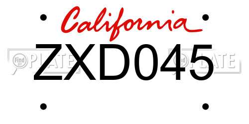 ZXD045 California License Plate