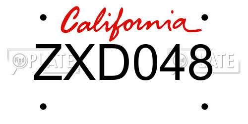 ZXD048 California License Plate