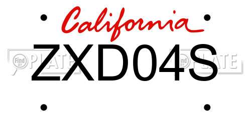 ZXD04S California License Plate