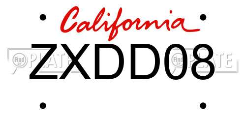 ZXDD08 California License Plate