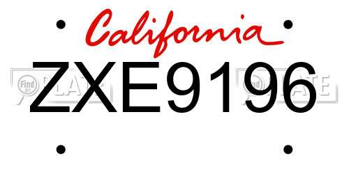 ZXE9196 California License Plate
