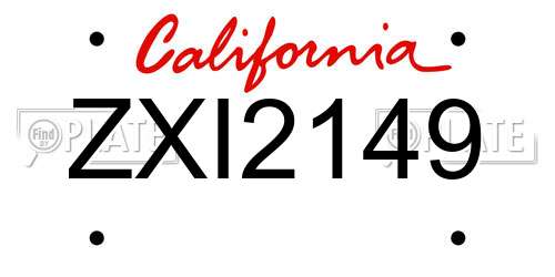 ZXI2149 California License Plate