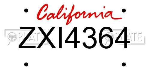 ZXI4364 California License Plate