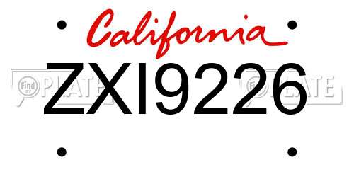 ZXI9226 California License Plate
