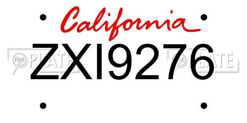 ZXI9276 California License Plate