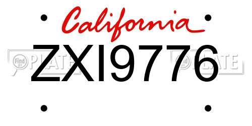 ZXI9776 California License Plate