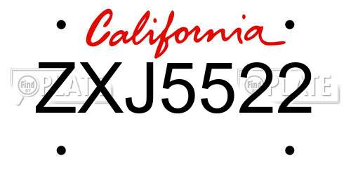 ZXJ5522 California License Plate