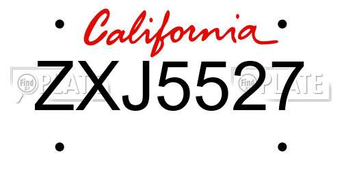 ZXJ5527 California License Plate