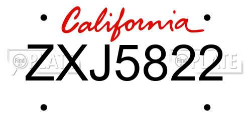 ZXJ5822 California License Plate