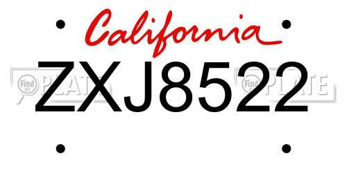 ZXJ8522 California License Plate