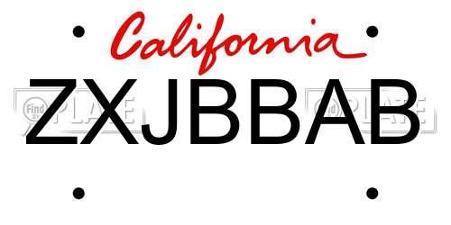 ZXJBBAB California License Plate