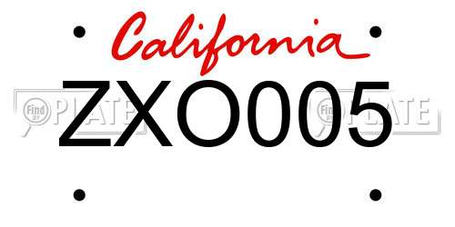 ZXO005 California License Plate