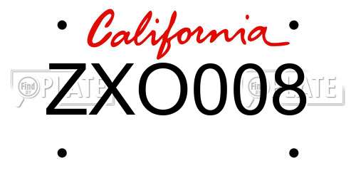 ZXO008 California License Plate