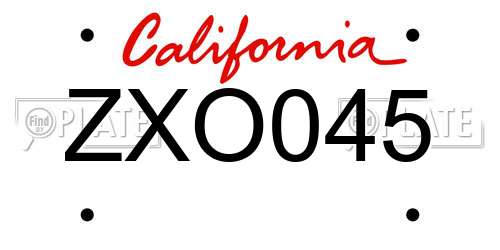 ZXO045 California License Plate