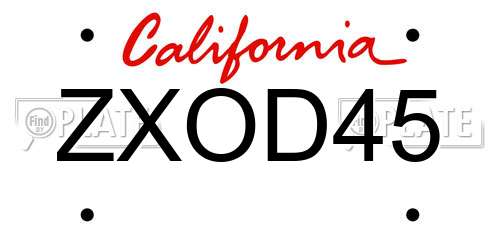 ZXOD45 California License Plate