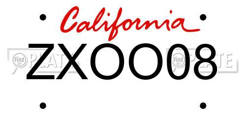 ZXOO08 California License Plate