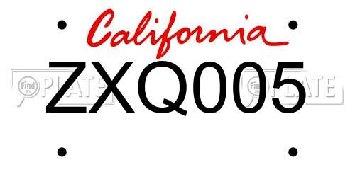 ZXQ005 California License Plate