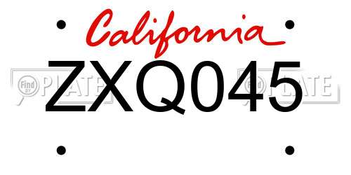 ZXQ045 California License Plate