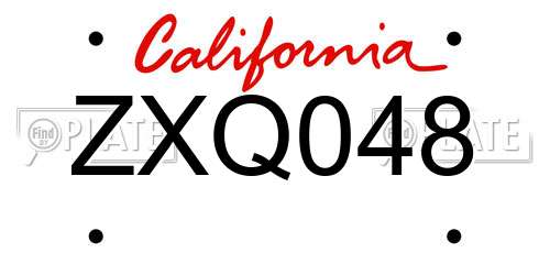 ZXQ048 California License Plate
