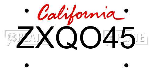 ZXQO45 California License Plate