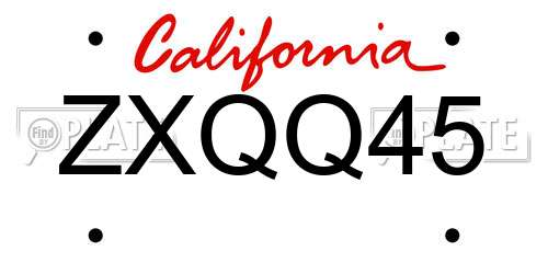ZXQQ45 California License Plate