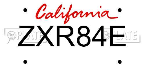 ZXR84E California License Plate