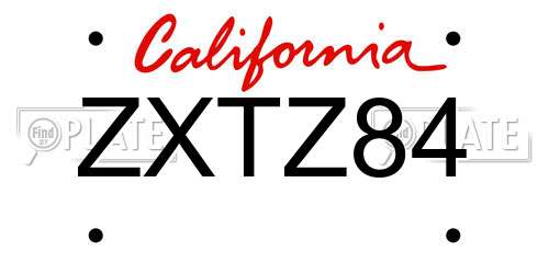 ZXTZ84 California License Plate