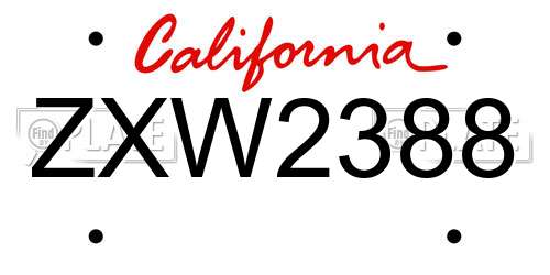 ZXW2388 California License Plate