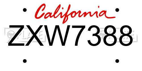 ZXW7388 California License Plate