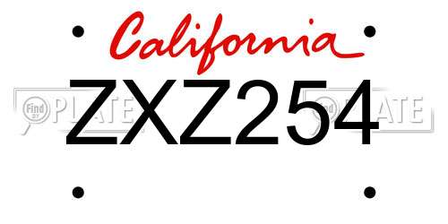 ZXZ254 California License Plate