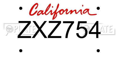 ZXZ754 California License Plate