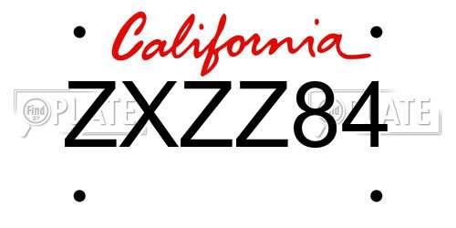 ZXZZ84 California License Plate