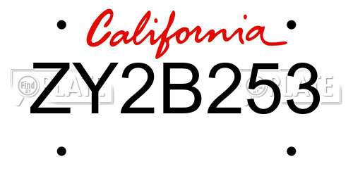 ZY2B253 California License Plate
