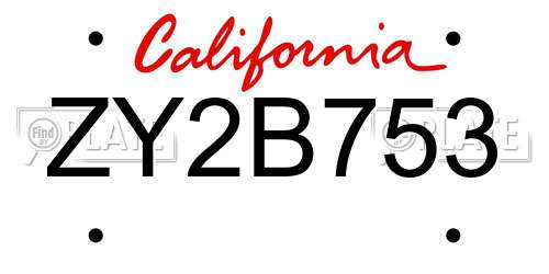 ZY2B753 California License Plate
