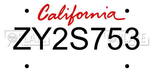 ZY2S753 California License Plate