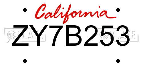 ZY7B253 California License Plate