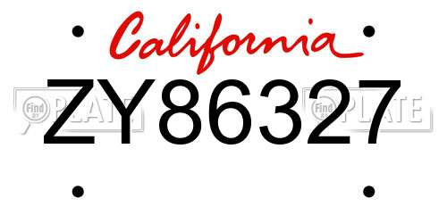 ZY86327 California License Plate